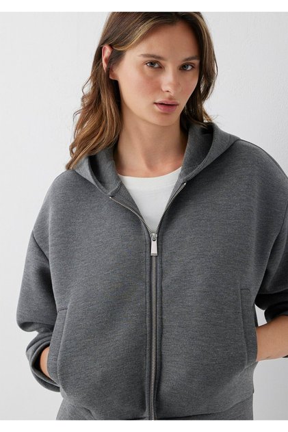 Hooded Zippered Anthracite Sweatshirt 1S10551-87829
