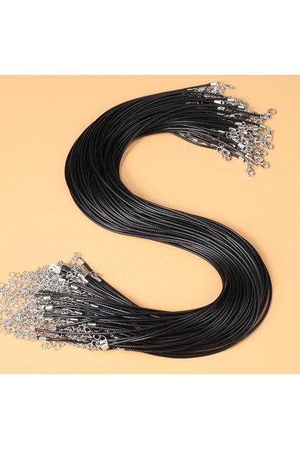 50Pcs-45cm Black 50Pcs Braided Adjustable Black Leather Rope Wax Cord DIY Handmade Necklace Pendant