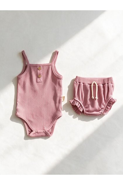 Baby Girl Summer 2-Piece Badi Set with Straps and Ribbons