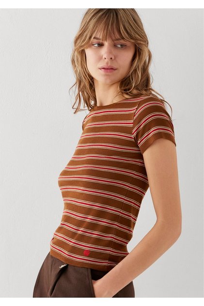Striped Brown T-Shirt Fitted / Bodycon Cut 1614291-91705