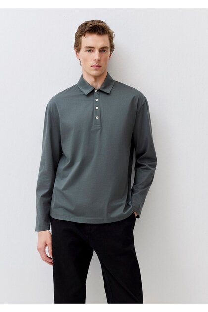 Long Sleeve Green Polo T-Shirt Loose Fit / Relaxed Fit 0612862-71598