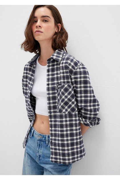 Navy Blue Plaid Shirt Loose Fit / Relaxed Fit 1211301-81617