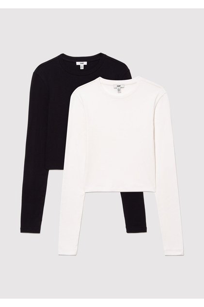 2li Uzun Kollu Crop Basic Tişört Fitted / Vücuda Oturan Kesim 1613021-70057