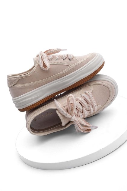 Women's Sneaker High Sole Lace-Up Linen Sports Shoes Kotnel Beige