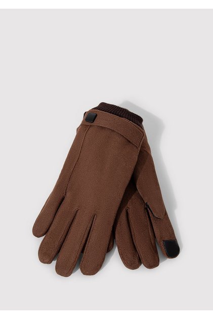Faux Suede Brown Gloves 0911025-85397
