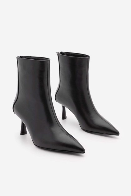 Women's Boots&Booties Pointed Toe Goblet Heel Back Zipper Classic Thin Heeled Boots Tisa Black