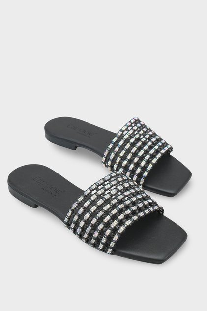 Faina Women's Flat Heeled Slippers with Stoned Closed Toe