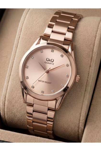Women's Metal Cord Rose Color Stone Dial Wristwatch