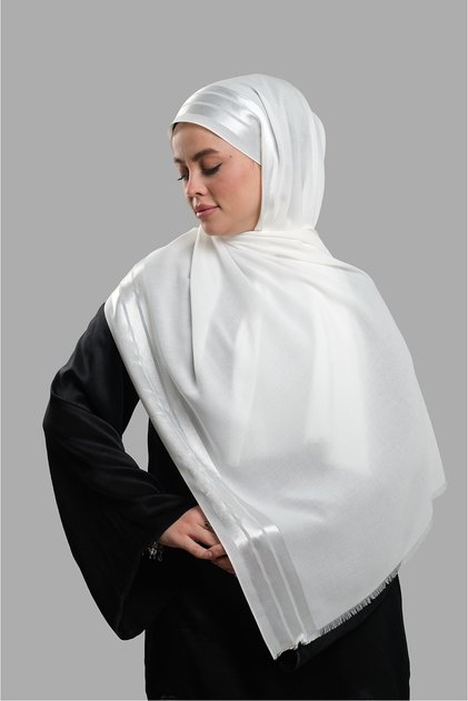 White Stripe Striped Shawl Viscose Fabric Bursa Dolama 202109_42