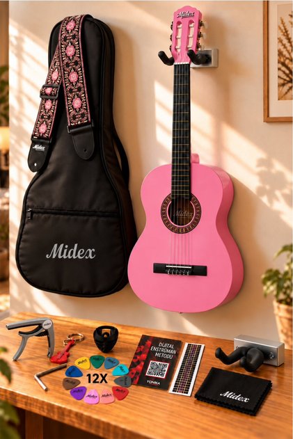 Cg-270pk Pembe Renk Klasik Gitar 4/4 Yetişkin Boy Sap Ayarlı Full Set