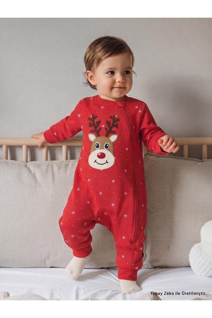 Dotted Star Embroidery |   2.5 Tog Jumpsuit |   Interlock |   Long Sleeve Crew Neck - Red