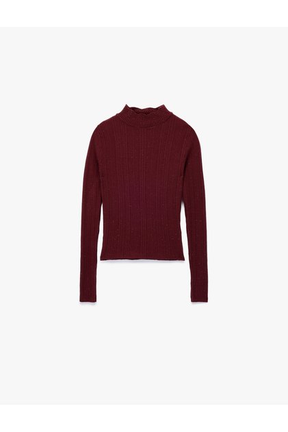 Ruffle Detailed Stand Collar Long Sleeve Knitwear Sweater