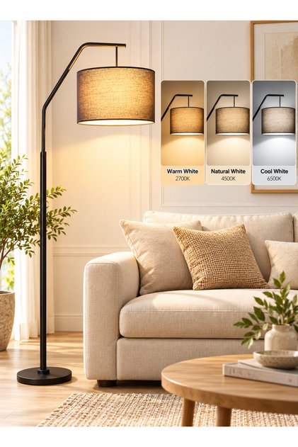 Simple Vertical LED Floor Lamp Nordic Warm Anti-Glare Eye Protection Standing Lamp For Bedroom Living Room Floor Lighting With Fabric Lampshade