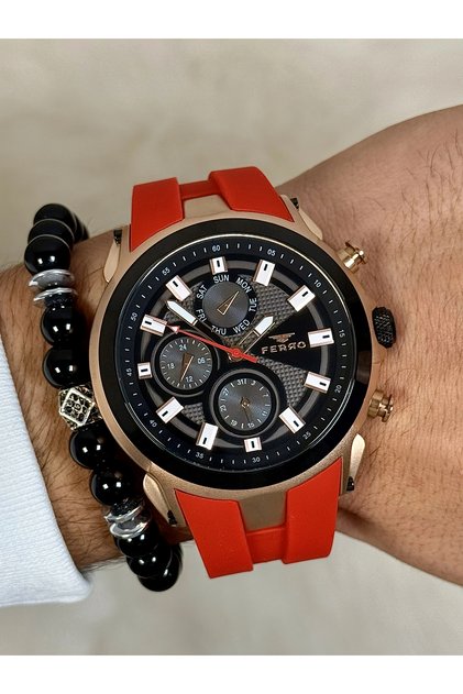 Burgundy Silicone Cord Men's Wristwatch Fm11572D-Zt2 Functions Active 3 Atm Water Resistant