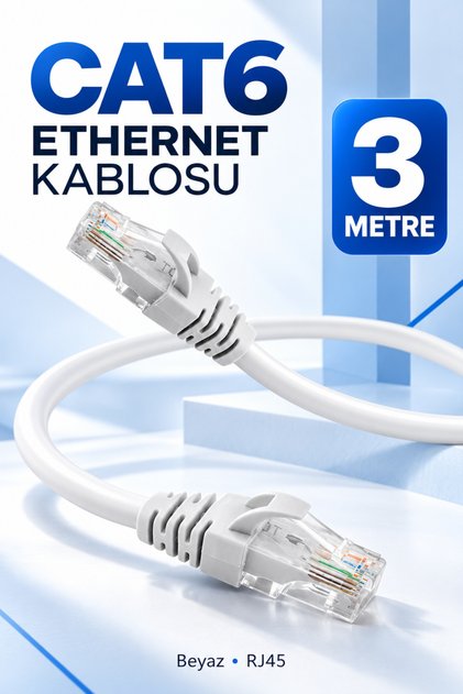 Cat6 3mt Lan Ethernet Kablosu Fabrikasyon Internet Kablo Modem Ağ Kablosu