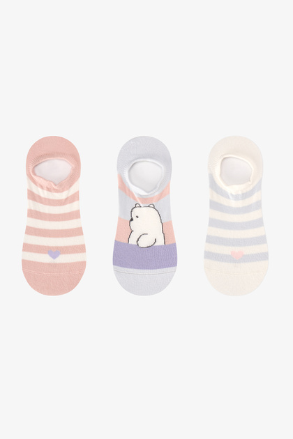 3 Çift Burun Dikişsiz Pamuklu Hayvan Desenli Sneaker Çorap