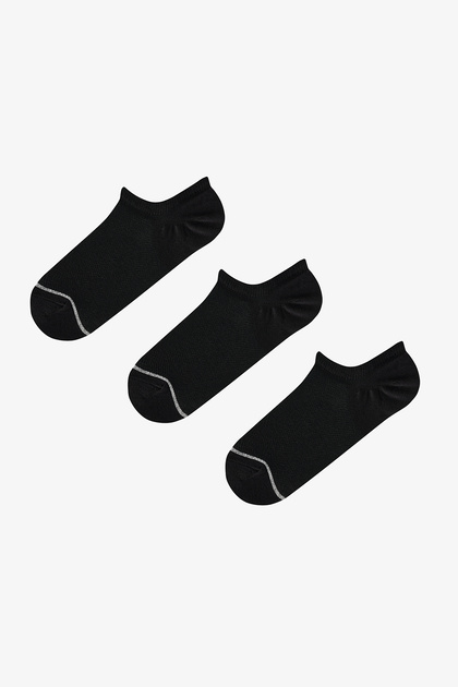 3 Çift Pamuklu Burun Ucu Simli Mesh Sneaker Çorap
