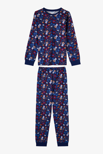 Erkek Çocuk Lacivert Style Repeat Pamuklu Uzun Kollu Pijama Takımı
