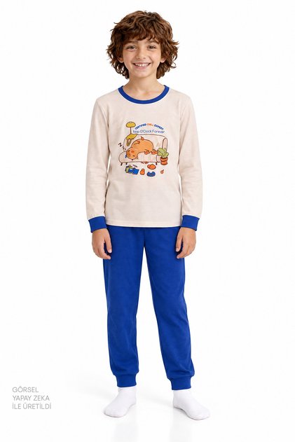 Boy's Cobalt Blue Nap Time Cotton Long Sleeve 2-Piece Pajama Set