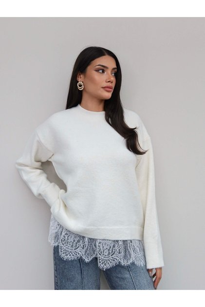 Lace Hem Soft Textured Sweater
