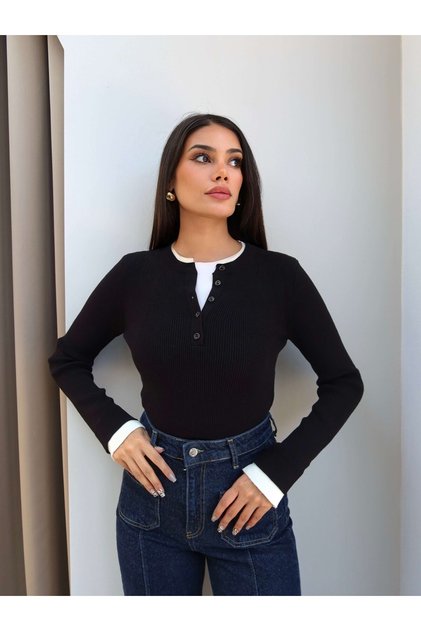 Polo Collar Cuff Detailed Sweater