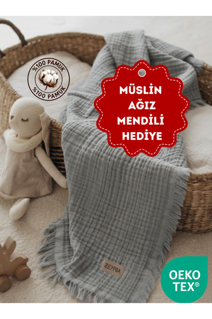 Gray 100% Cotton 4 Layer Baby Muslin Baby & Kids 4 Layer Muslin Blanket 110X110Cm