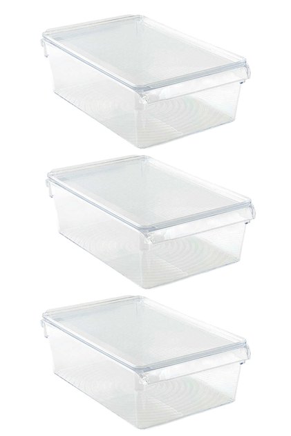Refrigerator Organizer with Lid Inside Cabinet Organizer Storage Container 325*205*100 mm Transparent 3 Pieces