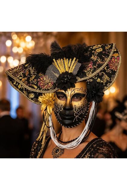 Halloween Mardi Gras Karnaval Maskesi Antik Balo Venedik Maskesi Siyah Renk