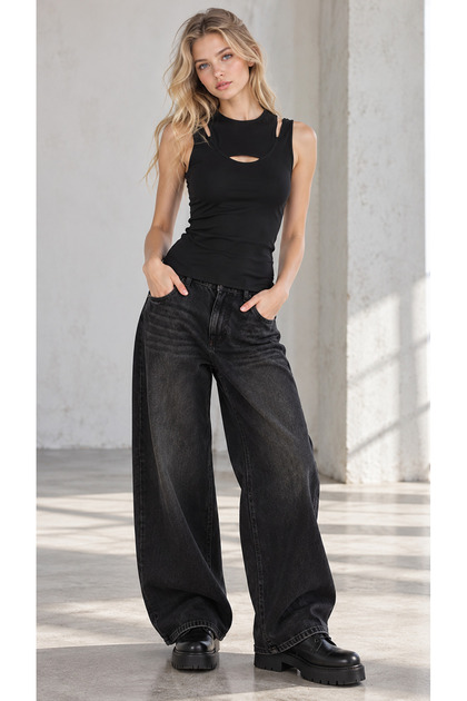 Black Ottoman Narrow Fit Cut Out Body