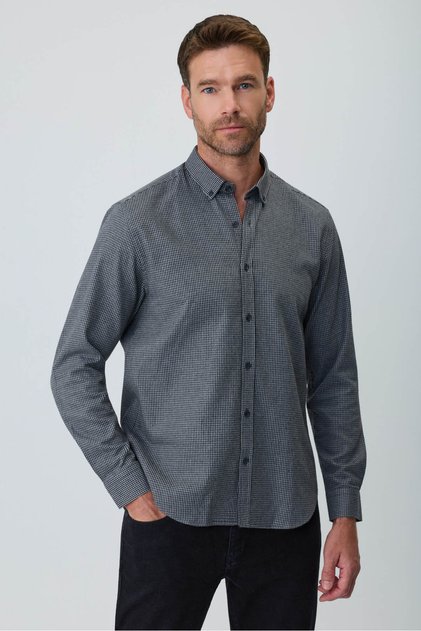 Men's Black Trendy Patterned Dynamic Fit Shirt