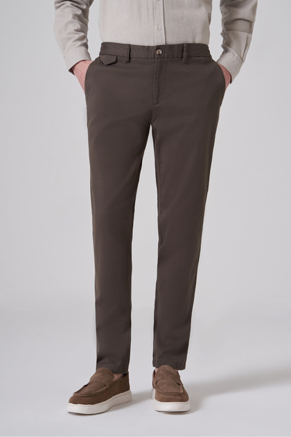 Men's Khaki Cotton Trend Slim Fit Chino Trousers