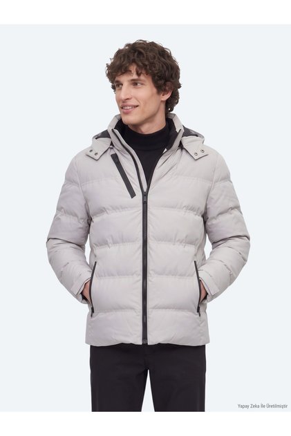 Beige Regular Fit Hooded Woven Coat