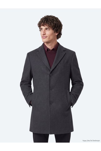 Antrasit Regular Fit Casual Dokuma Palto