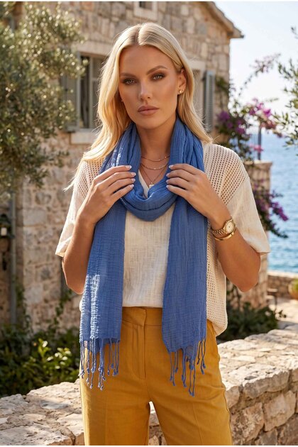 Women's Royal Blue Modal Cotton Scarf 45x195 cm