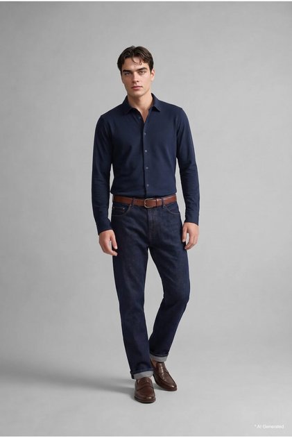 Slim Fit Polo Collar Combed Cotton Long Sleeve Basic Shirt E9061Ax26Au