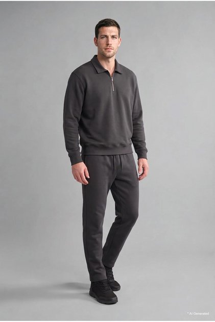 Regular Fit Zippered Polo Collar Basic Sweatshirt I2041Ax26Wn