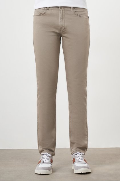 Men's Beige Seasonal Cotton 5-Pocket Dynamic Fit Jean Trousers