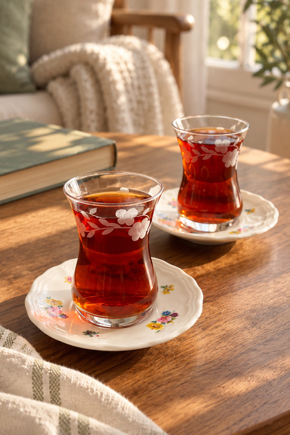 x Bengi Kurtcebe Anneanne Sofraları 8 Parça El Dekor Kesme Çay Seti 120 cc