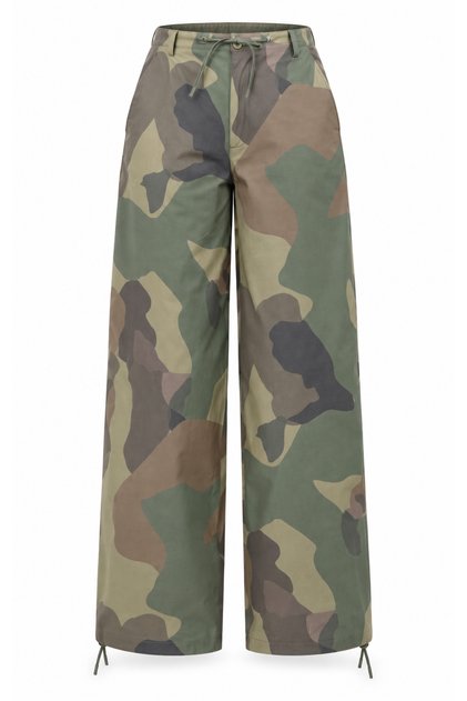 Women's Khaki Camouflage Patterned Trousers with Adjustable Leg Detail