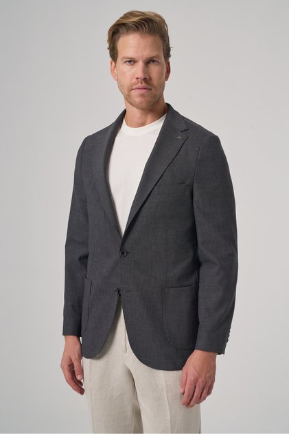 Men's Anthracite Wool Slim Fit Mono Collar Jacket