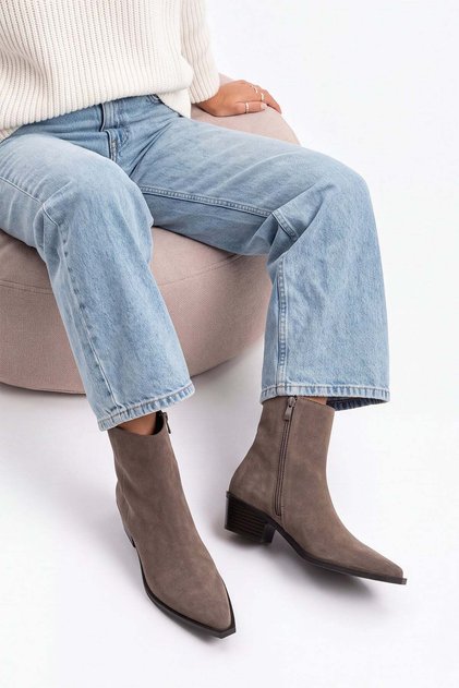 Women's Pointed Toe Cowboy Thick Heel Western Boots Tahis Mink Suede
