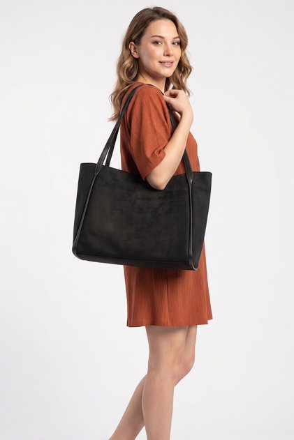 Women's Suede Tote Bag with Zippered Inner Pocket, Large Casual Shoulder Bag 42X26 cm