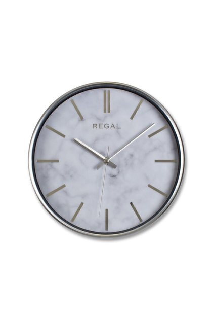 Saat - Ince Gümüş Çerçeve Oniks Beyaz Mermer Desen Duvar Saati 0250 Sw2