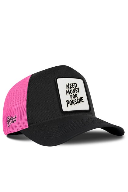 I Need Money for Porsche Logo Cordura Black-Pink Trucker Hat
