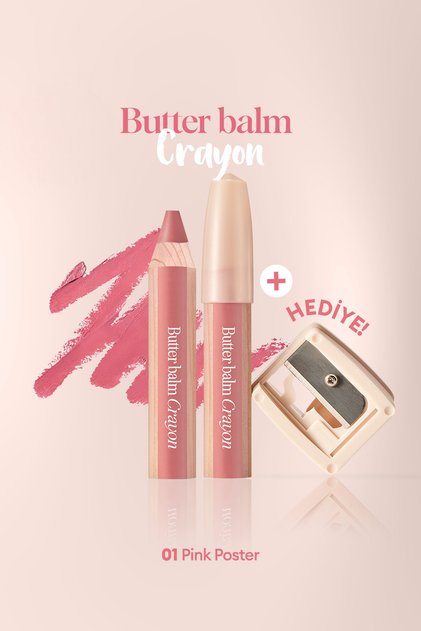 Creamy Pencil Shaped Colored Lip Balm & Sharpener Clio Butter Balm Crayon 001 Pink Poster