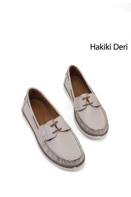 Women's Beige Lace-Up Genuine Leather Comfort Shoes