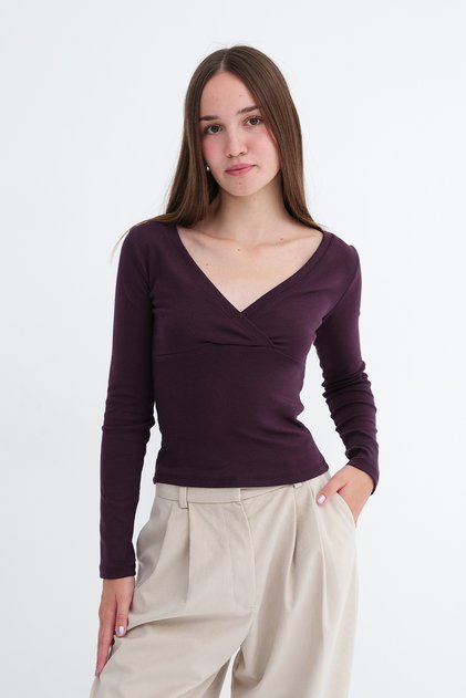 V-Neck Long Sleeve Blouse B1964