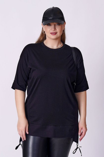 Poplin Detailed Asymmetric Cotton T-Shirt