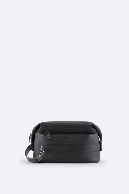 Men's Black Leather Detailed Compartmented Strap Hand Portfolio and Shaving Bag B009767