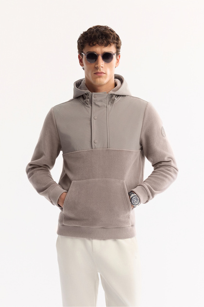 Men's Gray Hooded Soft Touch Fleece Regular Fit Sweatshirt A52Y1268
